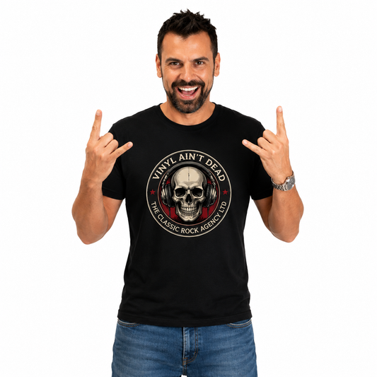 Vinyl Ain't Dead T-Shirt — Retro Skull Wearing Headphones T-Shirt